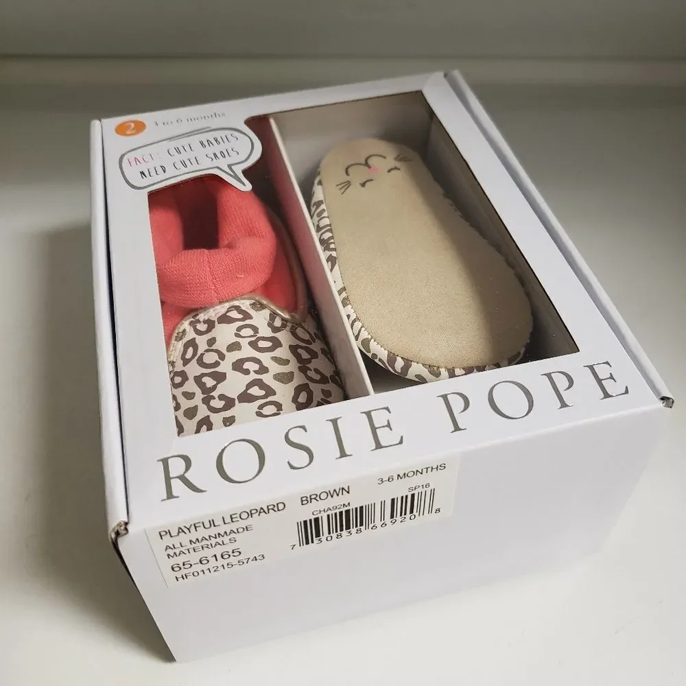 Rosie Pope Playful Leopard Brown crib shoes 3-6 month  Size 2